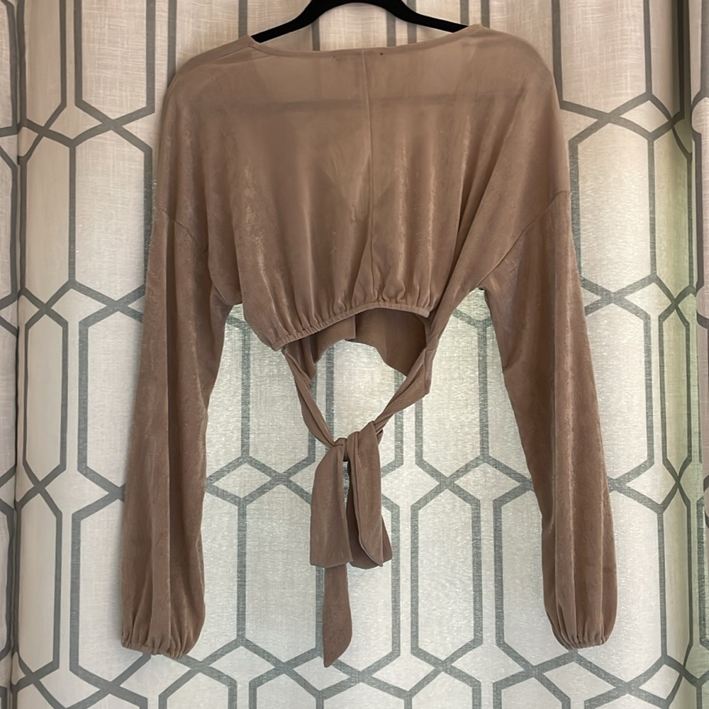 Prefer 21 Long Sleeve Shimmery Long Sleeve Going Out Crop Top with Tie Back - Picture 7 of 8